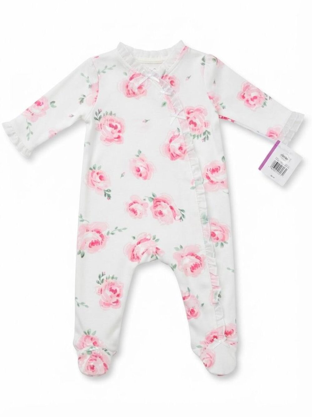 Little Me Baby Girl 9M Footed Sleeper White Pink Rose Floral Ruffle NWT